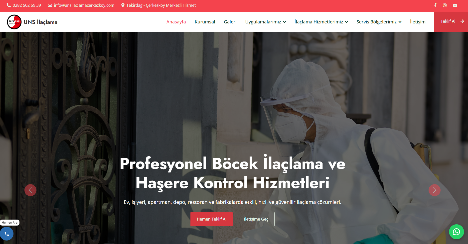 İlaçlama Sektörü Web Sitesi Örneğimiz